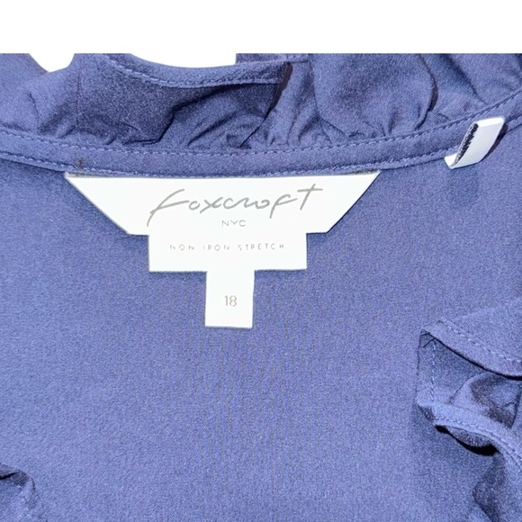 FOXCROFT Gwen Ruffle Non-Iron Stretch Button-Up Sleeveless Shirt Navy 18 - Picture 7 of 13